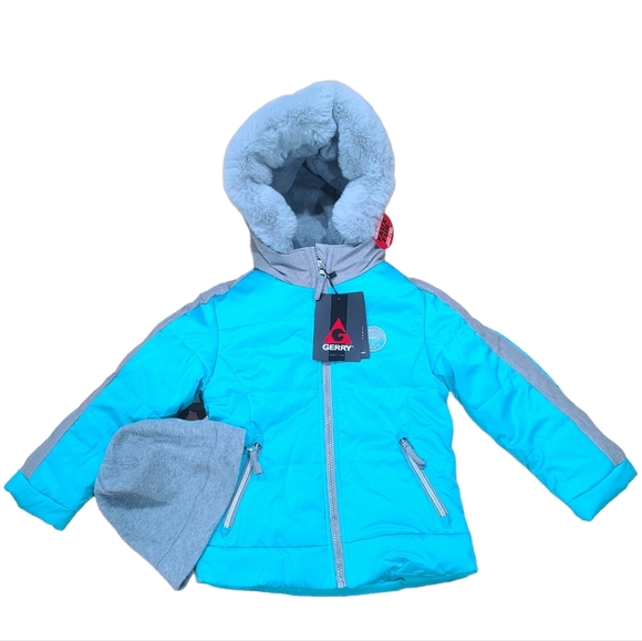 Gerry Weber Other - NWT GERRY 3-in-1 Kids Unisex Gray/Teal, Puffer Hooded Jacket Combo & Beanie Sz 5